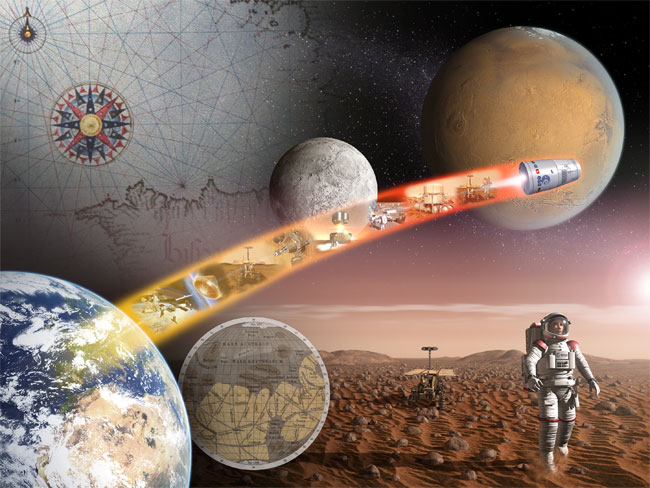 Illustration de l'utilisation des ressources extra-terrestre pour l'exploration spatiale ISRU