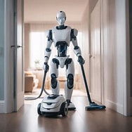 Robot humanoïde passant l'aspirateur